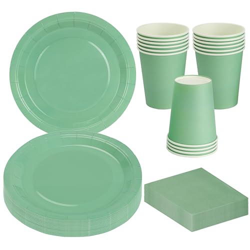 MestectPET 56 Stück Salbeigrün Partygeschirr Set, Pappteller Becher Servietten für 16 Gäste, Geschirr Set für Geburtstage Hochzeiten Babypartys Partys und Feiertage Tischdekorationen MestectPET 56 Stück Salbeigrün Partygeschirr Set, Pappteller Becher Servietten für 16 Gäste, Geschirr Set für Geburtstage Hochzeiten Babypartys Partys und Feiertage Tischdekorationen von MestectPET