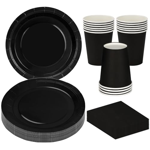 MestectPET 56 Stück Schwarz Partygeschirr Set, Pappteller Becher Servietten für 16 Gäste, Geschirr Set für Geburtstage Hochzeiten Babypartys Partys und Feiertage Tischdekorationen MestectPET 56 Stück Schwarz Partygeschirr Set, Pappteller Becher Servietten für 16 Gäste, Geschirr Set für Geburtstage Hochzeiten Babypartys Partys und Feiertage Tischdekorationen von MestectPET