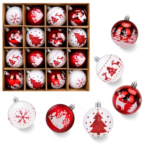 MestectPET Weihnachtskugel-Ornamente, 16 Stück bruchsichere Kugeln mit Haken, Christbaumschmuck von MestectPET