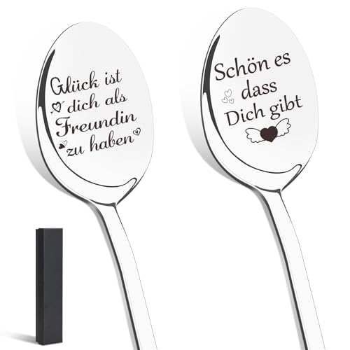 Valentinstag Geschenke für Sie Ihn, 2 Stück Kaffeelöffel mit Gravur, Beste Freundin Geburtstag Hochzeitstag Jahrestag Geschenke, Liebe Kleine Geschenk für Frauen Männer von MestectPET