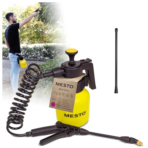 MESTO Belt HELD Drucksprüher 1,5 L Set inkl. 45 cm Verlängerungsrohr | Gürteltragbare Sprühflasche Garten | Drucksprühgerät 3 bar | Pumpsprühflasche für Pflanzenschutz & Unkrautvernichter von Mesto