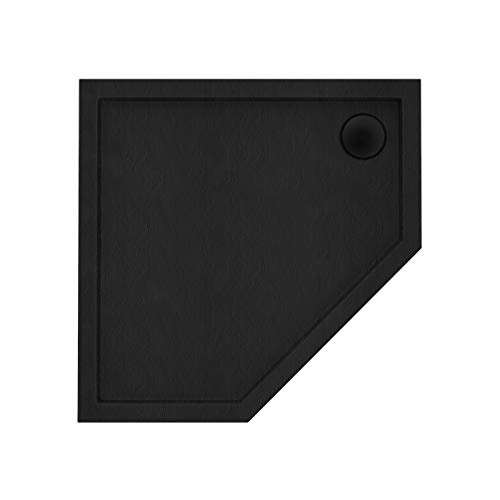 Sellon24® Duschtasse Schwarz Black Fünfeck Duschwanne Stein-Effekt Duschwanne 90x90x12 von Mestrii