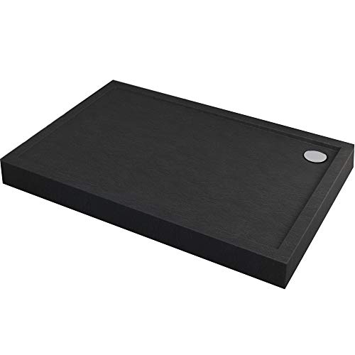 Sellon24® Duschtasse Schwarz Black Stein-Effekt Duschwanne Black Stone DIN 51097 A 12cm hoch (80x120x12cm) von mestrii