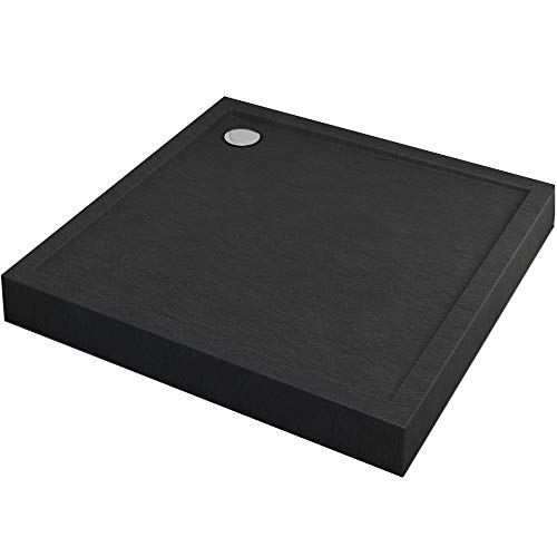 Sellon24® Duschtasse Schwarz Black Stein-Effekt Duschwanne Black Stone DIN 51097 A 12cm hoch (80x80x12cm) von Mestrii