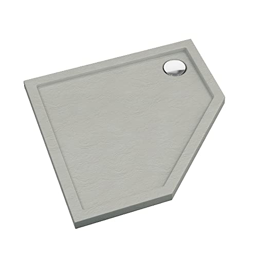 Sellon24® Duschtasse Steinoptik Quadrat Rechteck Viertelkreis Duschwanne Cement Stone Stein-Effekt (80x80x5 5-eckig) von Mestrii