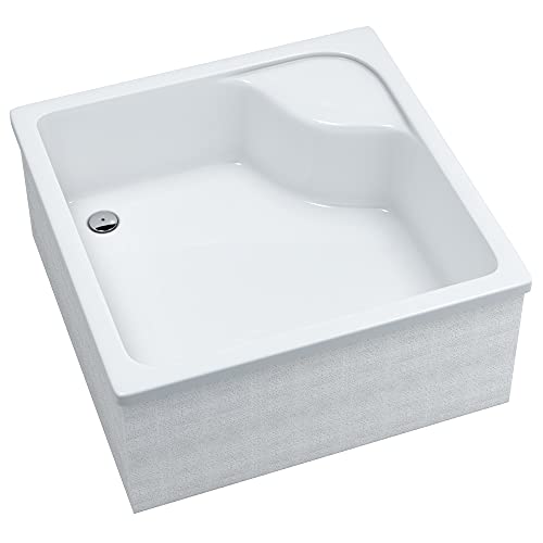 Sellon24® Duschwanne mit Träger Weiß Stabil Glatt Dusche Styroporträger EPS Duschkabine Duschtasse Acryl Quadrat R55 Befliesbar Tief (80x80x41cm) von Mestrii