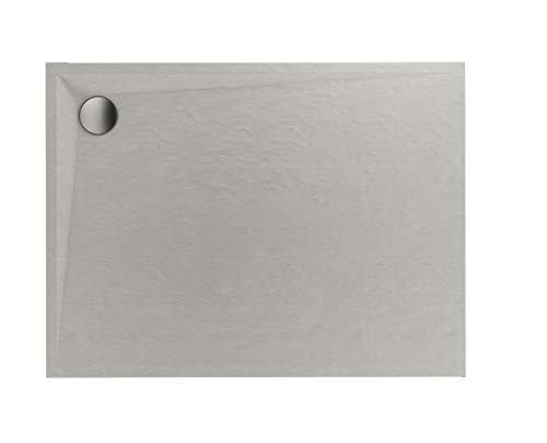 Sellon24® Duschtasse Duschwanne Grau Quadrat Rechteck Viertelkreis Stein-Effekt Cement Stone (80x140x3cm) von Mestrii