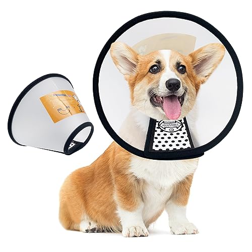 Mesybveo 2 Stück Halskrause für Hund, Halskrause Katze aus Kunststoff, Leichter Elisabethanischer Kragen, Kegel Einstellbar Halskrause für Haustiere, Hundetrichter für Katzen, Hunde (18-27cm) von Mesybveo