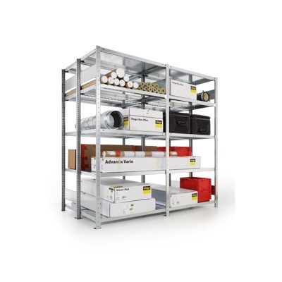 Doppel-Anbauregal CLIP 230 S3 Längsriegel 2000 x 1000 x 600 RAL 7035, 2x 5 Böden von Meta
