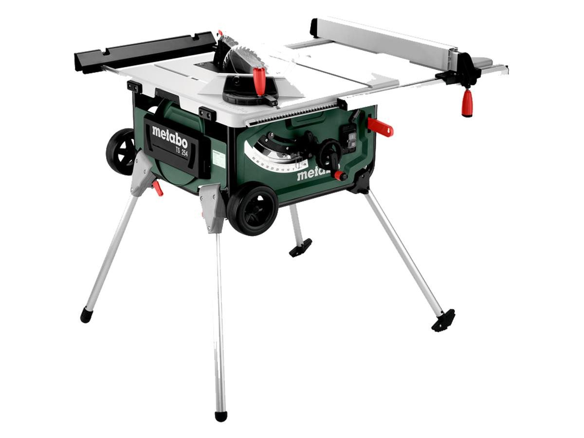 Metabo Professional Tischkreissäge TS 254 254mm, Set, 11-St., inkl. Sägeblatt, Parallel- und Winkelanschlag, Tischverlängerung, mit Untergestell und Trolleyfunktion von Metabo Professional