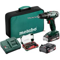 Metabo Akku-Bohrschrauber BS 18 Set (602207930) mit Bit-Box SP (32-teilig), Werkzeugtasche, 18V 2x2Ah Li-Power + SC 30 von Metabo