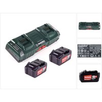 Metabo - Basis Set 2x Li-Power Akkupack 18 v 4,0 Ah cas Li-Ion Akku ( 2x 625591000 ) + Doppelladegerät asc 145 duo ( 627495000 ) von Metabo