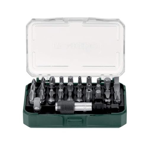 Metabo Bit Box 32-teilig LC, 626697000(mit magnetischem Bithalter 60 mm, Adapter, Länge 25 mm, S 2-Bits, Torx-Tamper, Bits aus Chrom-Vanadium-Stahl), 10 x 7 x 3 cm von metabo