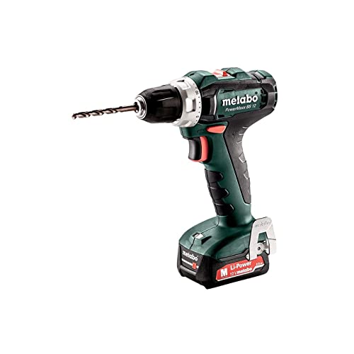 Metabo Akkuschrauber / Akku Bohrschrauber PowerMaxx BS 12 (601036000) im Karton;mit Li-Power Akkupack(12 V/2,0 Ah) und Ladegerät SC 30,mit Schnellspannbohrfutter,Gürtelhaken und Bitdepot-Neuheit 2021 von metabo