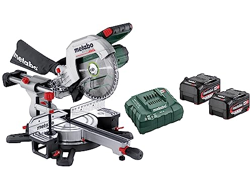 Metabo KGS 18 LTX BL 254 AkkuKappsäge (18V 2x5.2Ah Li-Power Ladegerät ASC 55, mit Zugfunktion, Klasse M, Säge) 614254650 von metabo