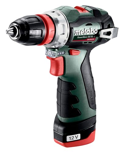 metabo Akku-Bohrschrauber PowerMaxx BS 12 BL Q - 12 V, Bürstenlos, Schnellspannbohrfutter, LED-Licht, kompakt und leistungsstark für Heimwerker und Profis - Inkl. 2 x Akku 2.0 Ah, Ladegerät und Koffer von metabo