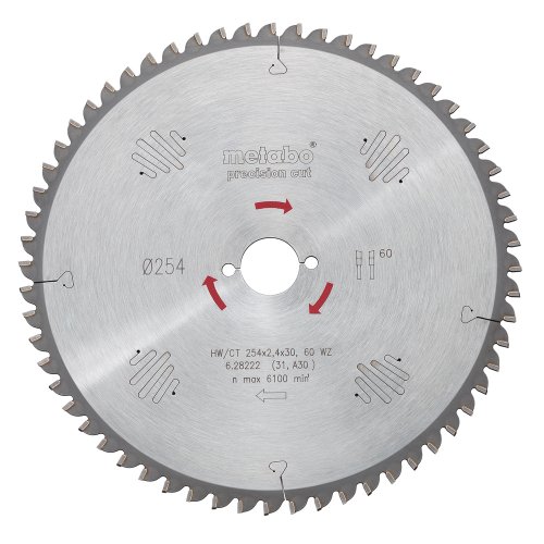 Metabo Sägeblatt "precision cut wood - professional", 254x2,4/1,8x30, Z48 WZ 5° neg. (628221000) Durchmesser x Schnittbreite x Bohrung: 254 x 2.4 x 30 mm, Material: HW/CT, Zähnezahl: 48 von metabo