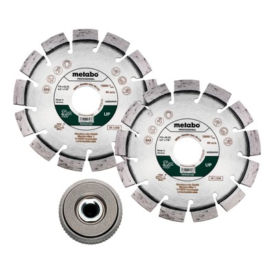Set: 2xDiamanttrennscheibe 115x22,23mm, "UP"+ 1xQuickspannmutter M 14 (628581000) von Metabo