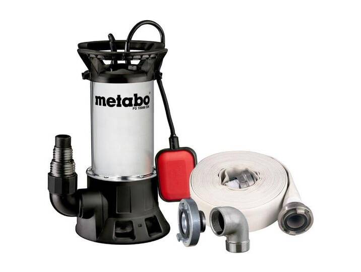 metabo Tauchpumpe PS 18000 SN Set, Schmutzwasser mit Ablauf-Garnitur mit Armaturen von Metabo