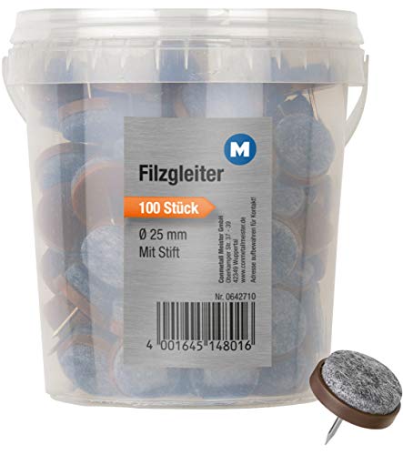 Metafranc Filz-Gleiter Ø 25 mm - Mit Nagel - braun - 100 Stück - Effektiver Schutz Ihrer Möbel & Stühle / Möbelgleiter-Set für empfindliche Böden / Stuhlgleiter / Bodengleiter / 642710 von Metafranc