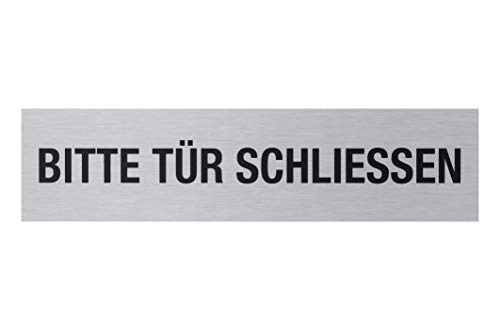 Metafranc Klebeschild "Bitte Tür schließen" - 160 x 40 mm - Aus Aluminium - In moderner Edelstahl-Optik - Selbstklebende Rückseite / Beschilderung / Infoschild / Gewerbekennzeichnung / 507060 von Metafranc