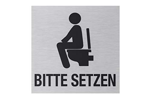 Metafranc Klebeschild "Bitte setzen" - 80 x 80 mm - Aus Aluminium - In moderner Edelstahl-Optik - Selbstklebende Rückseite / Beschilderung / Infoschild / Toilettenschild / 507180 von Metafranc