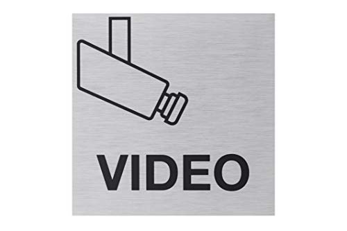 Metafranc Klebeschild "Video" - 80 x 80 mm - Aus Aluminium - In moderner Edelstahl-Optik - Selbstklebende Rückseite / Beschilderung / Infoschild / Videoüberwachung / 507130 von Metafranc