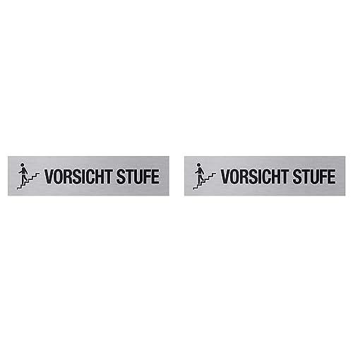 Metafranc Klebeschild "Vorsicht Stufe" - 160 x 40 mm - Aus Aluminium - In moderner Edelstahl-Optik - Selbstklebende Rückseite/Beschilderung/Infoschild/Warnhinweis / 507620 (Packung mit 2) von Metafranc