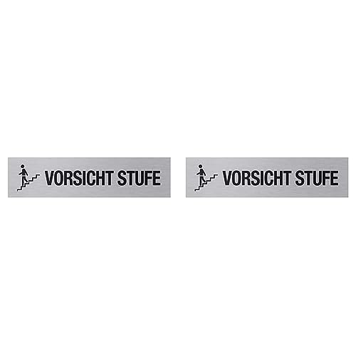 Metafranc Klebeschild "Vorsicht Stufe" - 160 x 40 mm - Aus Aluminium - In moderner Edelstahl-Optik - Selbstklebende Rückseite/Beschilderung/Infoschild/Warnhinweis / 507620 (Packung mit 2) von Metafranc