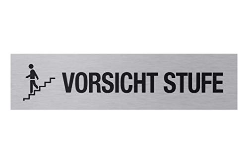 Metafranc Klebeschild "Vorsicht Stufe" - 160 x 40 mm - Aus Aluminium - In moderner Edelstahl-Optik - Selbstklebende Rückseite / Beschilderung / Infoschild / Warnhinweis / 507620 von Metafranc