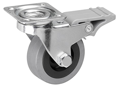 Metafranc Lenkrolle Ø 50 mm - Feststeller - 60 x 60 mm Platte - Gummi-Rad - Weiche Lauffläche - Gleitlager - 35 kg Tragkraft / Transportrolle / Möbelrolle / Schwerlastrolle / 800730 von Metafranc