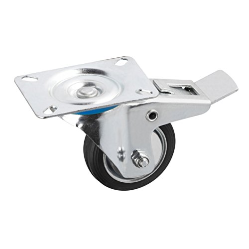 Metafranc Lenkrolle Ø 125 mm - Feststeller - 104 x 80 mm Platte - Vollgummi-Rad - Weiche Lauffläche - Rollenlager - 100 kg Tragkraft / Transportrolle / Möbelrolle / Schwerlastrolle / 800780 von Metafranc