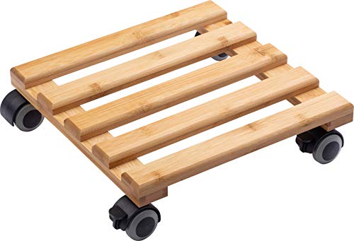 Metafranc Pflanzenroller 300 x 300 mm - 60 kg Tragkraft - Bambus-Platte - Natürlicher Holz-Look - TPE-Rollen mit 4 Feststellern / Indoorroller / Blumenroller / Transporthilfe für Pflanzen / 825340 von Metafranc