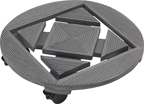 Metafranc Pflanzenroller Ø 350 mm - 60 kg Tragkraft - Geriffelte Kiefer-Platte - Anthrazit - PP-Rollen mit 2 Feststellern / Indoorroller / Blumenroller / Transporthilfe für Pflanzen / 825250 von Metafranc