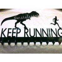 20" Keep Running Läufer Schlüssel/Auszeichnung/Mantelhalter | Schwarz Mit 10 Haken T-Rex - Handmade in Den Usa von MetalArtEtc