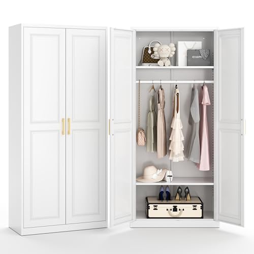 Metallschrank Kleiderschrank mit Kleiderstange, 180,3 cm hoch, Metall-Kleidungsaufbewahrungsschrank, weißer Schrank mit verstellbaren Regalen, Stahlschrank, Kleiderschrank, Aufbewahrungsschränke für von MetalMax