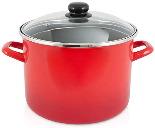 METALAC Kochtopf | Emaille | Rot | Mit Deckel | Alle Herdarten (22cm) von Metalac