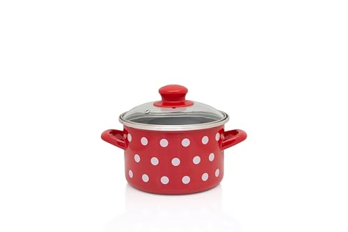 Metalac Kochtopf 14cm|1,5l, WEIßE PUNKTE, Emailliert, im Vintage Design Metalac Kochtopf 14cm|1,5l, WEIßE PUNKTE, Emailliert, im Vintage Design von Metalac