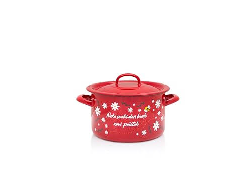 Metalac Kochtopf mit Deckel 18cm|3l, ROTE BIENE, Emailliert, Vintage Design von Metalac