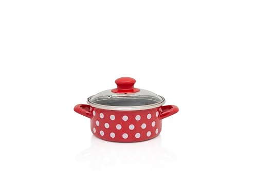 Metalac Schmortopf 14cm|1l, WEIßE PUNKTE, Emailliert, im Vintage Design Metalac Schmortopf 14cm|1l, WEIßE PUNKTE, Emailliert, im Vintage Design von Metalac