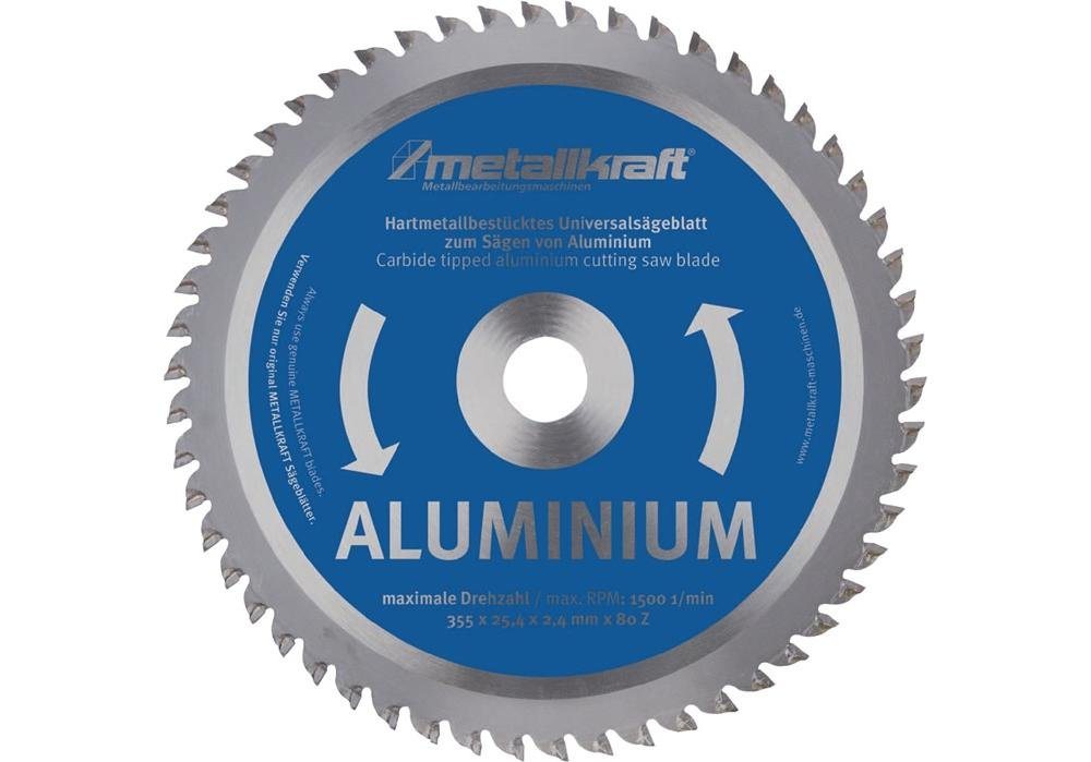 Metallkraft Kreissägeblatt Metallkreissägeblatt Aluminium Sägeblatt-Ø 355 mm Breite 2,4 mm HM Bohrungs-Ø 25,4 mm Z.80 von Metallkraft