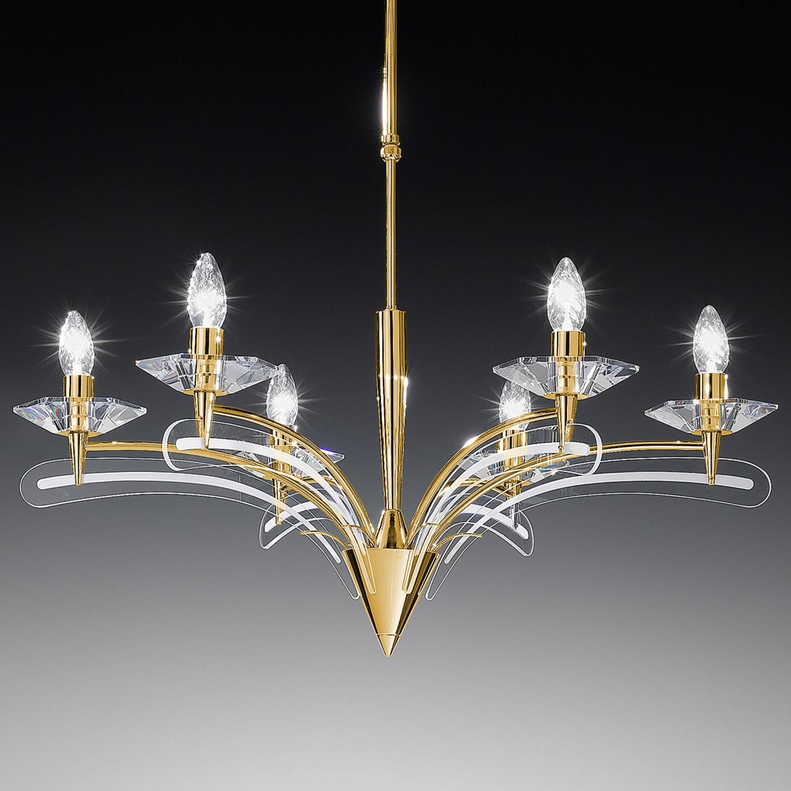 Kronleuchter ICARO 6-fl. mit Kristallglas, gold Kronleuchter ICARO 6-fl. mit Kristallglas, gold von Metallux