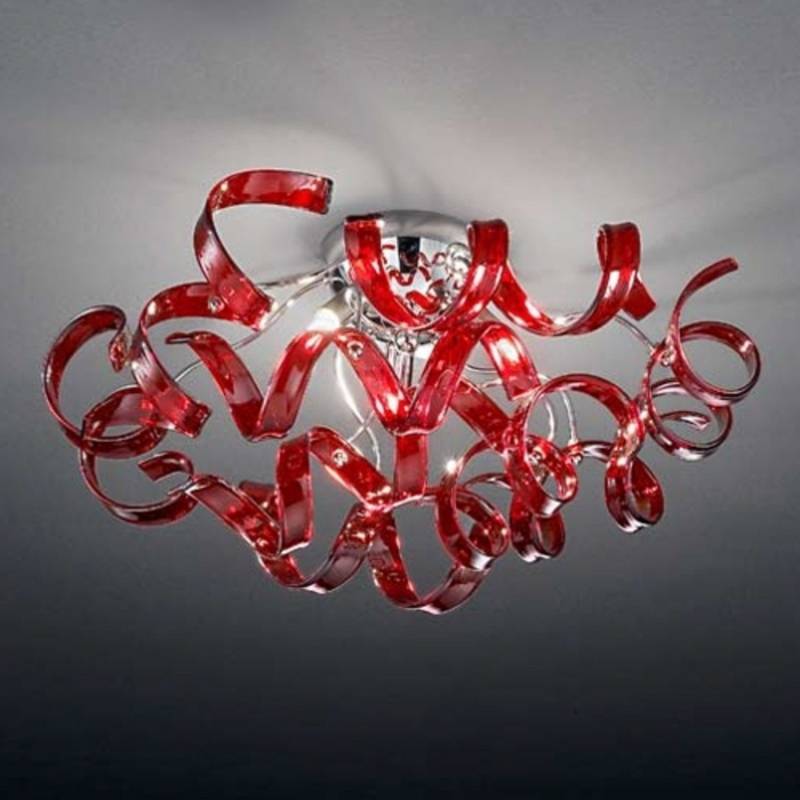 Metallux Deckenleuchte Lampe Cherry Deckenlampe Rot ø 50 Cm Dimmbar G9 Glas Spot B-Ware von Metallux