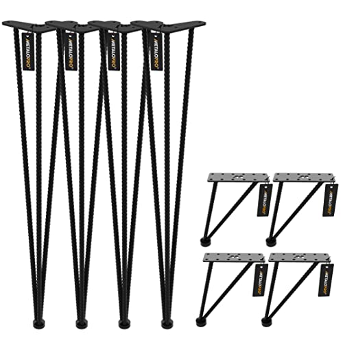 MetaloPro 4X Hairpin Leg, Tischbeine Metall, Stahl Schreibtisch Beine, Tischkufen Schwarz, Bodenschoner, Tischgestell für Moderne Couchtisch, Esstisch, Wohnzimmertisch – 2 Streben 20 cm von MetaloPro