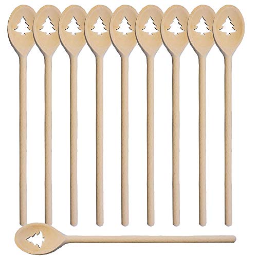 10er SET METALTEX 570318000 Kochlöffel oval 30 cm aus Buchenholz, Motiv Tannenbaum/Backzubehör/Kochzubehör von Metaltex