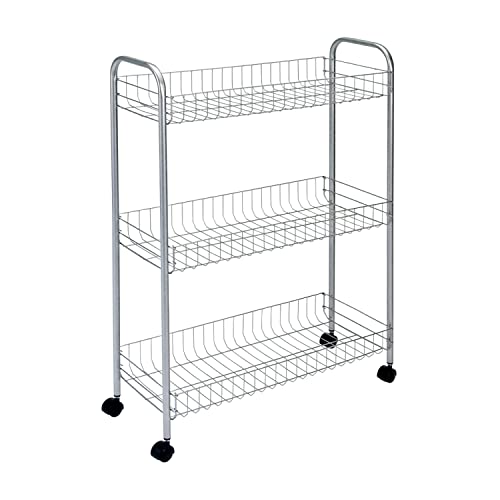 Metaltex Schmal, Servicewagen Slim Deluxe mit 3 Stufen 56x23x84cm, Metall, Edelstahloptik, 56 x 23 x 84 cm von Metaltex