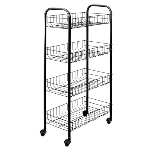 Metaltex Pisa 4-stöckiger Trolley mit Rädern — Mehrzweck-Aufbewahrungswagen für Zuhause, einschließlich Küche, Bad, Büro und Garage — Schwarz, 41 x 23 x 84 Zentimeter von Metaltex