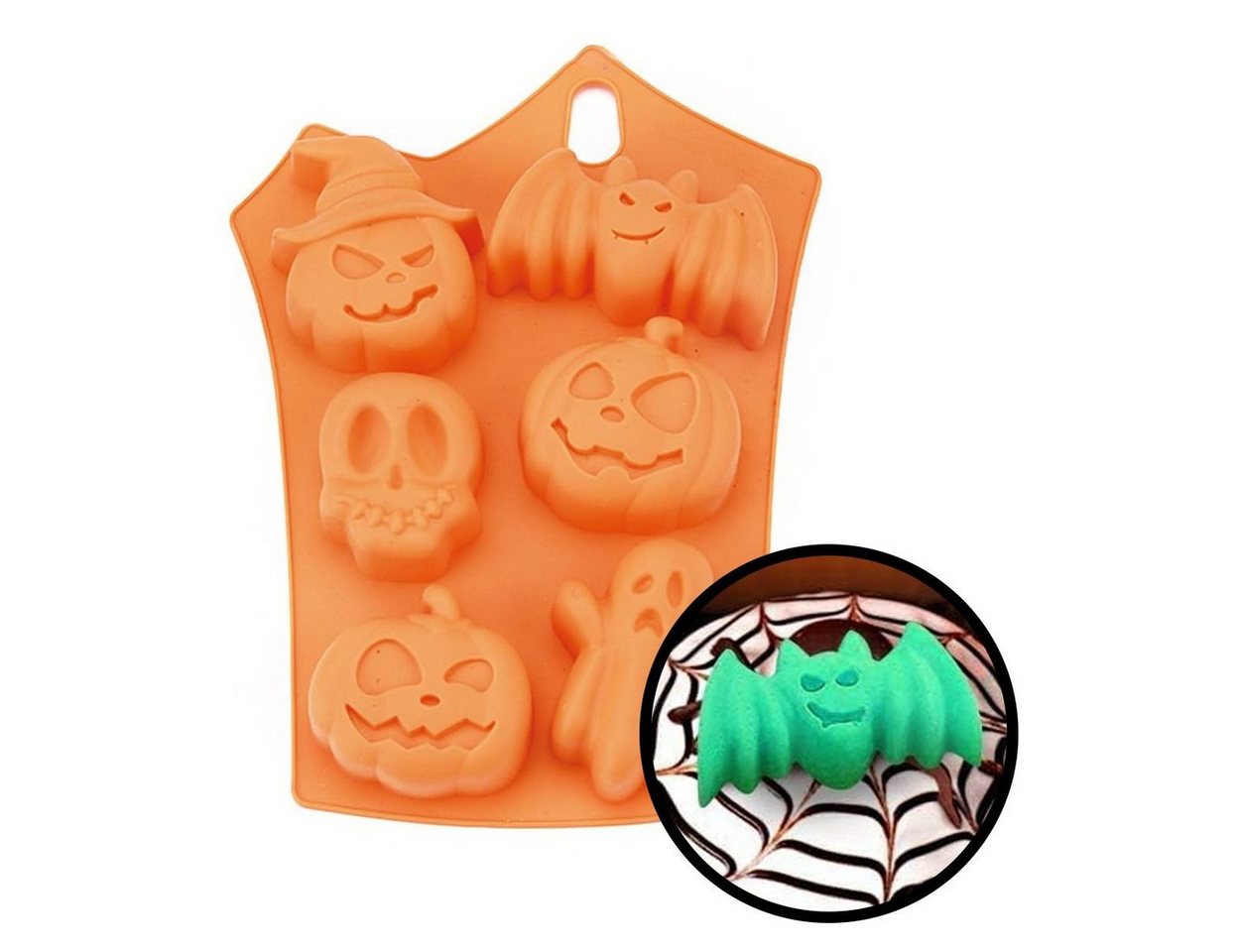 Metamorph Eiswürfelform Halloween Figuren Silikonform 6-fach, Mit der Kuchenform aus Silikon für sechs Halloween-Figuren gelingen d von Metamorph