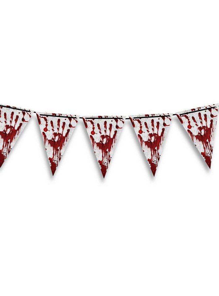 Metamorph Dekofigur Blutige Hand Wimpelkette, 3 m, Wenn der Innenausstatter zum Zombie mutiert ist: Partydeko mit ordentl von Metamorph