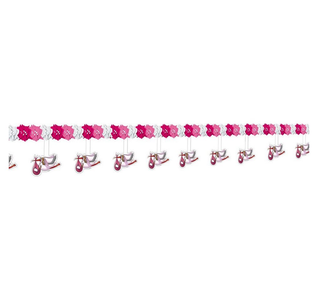 Folat Hängedekoration Storch Baby Papiergirlande rosa 4 m, Partydeko für Baby Shower oder Taufparty von Folat